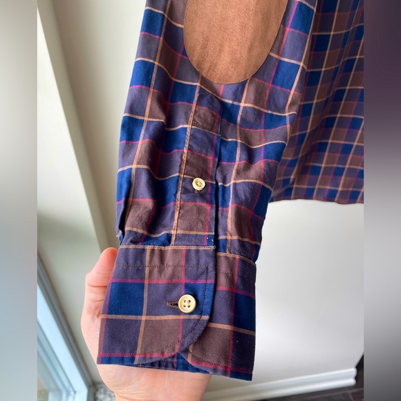 🔥👕🟤 Massimo Dutti Plaid Shirt with Suede Elbow Patches - Picture 4 of 5